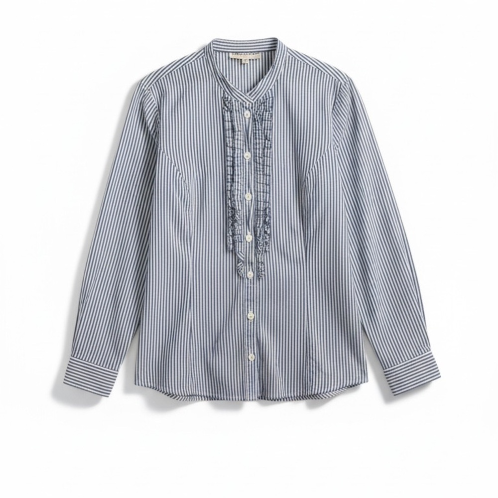 Catherine Rifiletti blue and white shirt